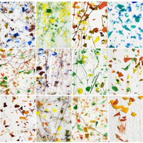12 Sheets Patterned Stained Glass Sheet Variety Pack, 6 X 4 inch Cathedral Art Mosaic Glass Tiles for Crafts, Stained Glass Supplies(Mixed Clear and Opal) - color: Floral