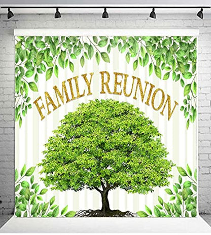 Family Reunion Backdrop, Family Tree Members Theme Photo Backdrop Vinyl 10x10ft Green Tree Family Gather Welcome Party Photography Backdrops Rod-Pocket Props, BJLSGU98 - size: 10x10ft