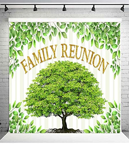 Family Reunion Backdrop, Family Tree Members Theme Photo Backdrop Vinyl 10x10ft Green Tree Family Gather Welcome Party Photography Backdrops Rod-Pocket Props, BJLSGU98 - size: 10x10ft