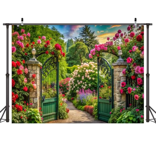 7x5FT Spring Garden Backdrop Spring Flower Garden Scene Photo Backdrop for Birthday Parties Weddings Baby Showers Birthday and Event Decoration Banner Background 088 - size: 7x5ft