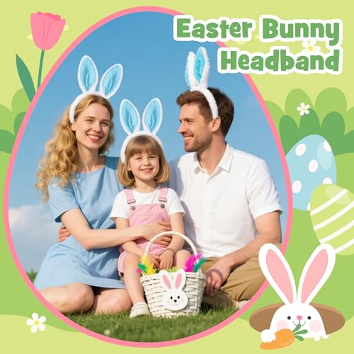 KHC-KHF Easter-Headband Bunny-Headbands Halloween Plush Rabbit Ear Costume Bunny Headband Tail Accessories Party Makeup Birthday Favors s Adult Headwear - color: White Blue Suit