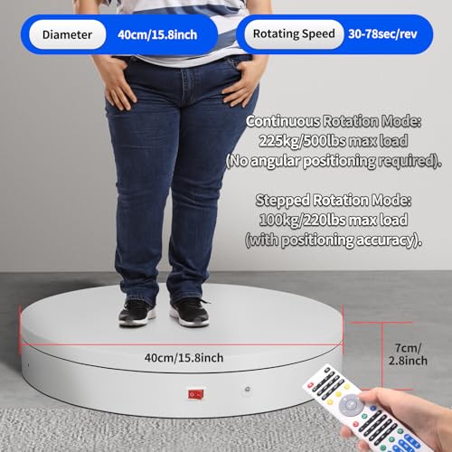 15.8In Remote Motorized electric turntable Rotating platform Photography Turntable Motorized lazy susan Base giratoria para for Photography,3D Scanner,Heavy duty display(Load Range:220~500lbs) - size: 15.8inch/White/500Lbs Load