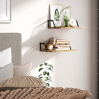 SRIWATANA Floating Shelves Wall Mounted Set of 2 Rustic Wood Shelves with Large Capacity(Carbonized Black) - color: Carbonized Black
