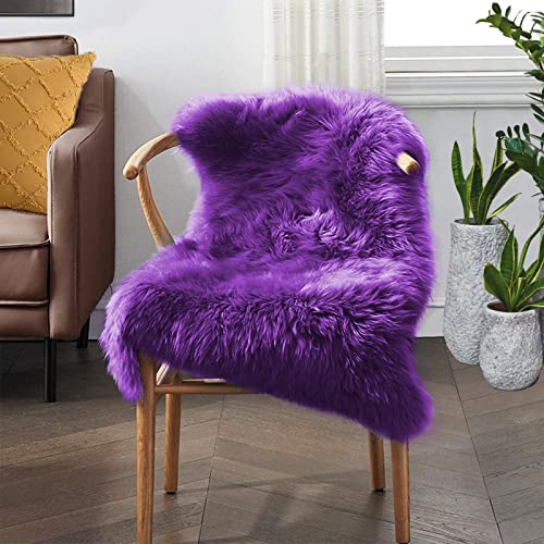 Goolela Purple Fluffy Faux Sheepskin Fur Rug Purple Fuzzy Furry Bedside Rug 2x3 for Bedroom Dorm Small Room Decor Carpet Washable Rectangle - color: Purple, size: 2' x 3' (Rectangular)