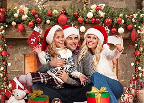 7x5ft Fireplace Backdrop Christmas Fireplace Photography Background for Wall Winter Holiday Family Merry Christmas Eve Party Decorations Banner Portrait Photo Booth Props ﻿ - size: 7x5ft