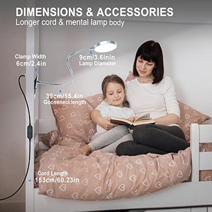 LiFMIRA Clip-on Lamp Reading Light - 5 Color Modes, 10 Brightness Levels, 8W, 66 LED, Eye-Caring Metal Clamp Light with Gooseneck for Bed, Headboard, Desk, Video Conferencing, Makeup - color: Silver