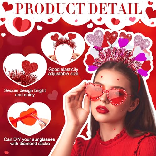 Janinka Valentines Day Heart Headband Sunglasses Set Valentines Photo Prop Galentines Party Favor Accessories for Women - style: Multicolor Heart