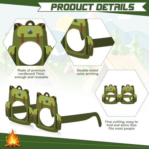 32 Pcs Camping Party Decorations Camper Theme Eyeglasses Paper Glasses Frame Hiking Photo Booth Props Camper Party Favors for Camping Baby Shower Birthday Supplies - style: Camping