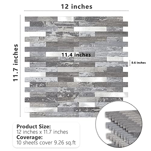 STICKGOO Peel and Stick Backsplash, PVC Wall Tiles Stick on Backsplash for Kitchen(1 Sheet, Distressed Wood with Metal Silver) - color: Distressed Wood with Metal Silver