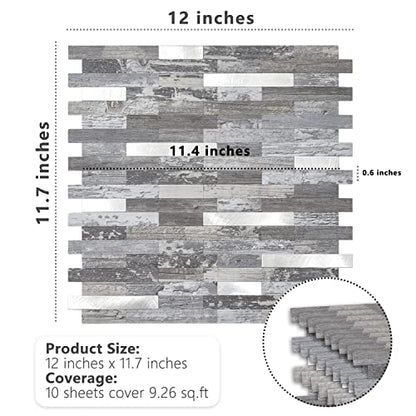 STICKGOO Peel and Stick Backsplash, PVC Wall Tiles Stick on Backsplash for Kitchen(1 Sheet, Distressed Wood with Metal Silver) - color: Distressed Wood with Metal Silver