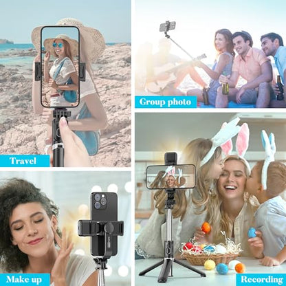 Portable 41 Inch Selfie Stick Phone Tripod with Wireless Remote Extendable Tripod Stand 360 Rotation Compatible with iPhone 17 16 15 14 13 12 11 pro Xs Max Xr X Plus, Android Samsung Smartphone - style: Black & With Light