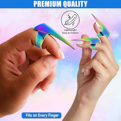 Hair Parting & Sectioning Ring - Stainless Steel Finger Braiding Hair Pick Tools Quick Installation of Human Hair Extensions Hair Styling Tools (Multi) - color: Multi Rainbow