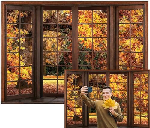 Fall Window Backdrop Autumn Landscape Forest Photography Background Thanksgiving Season Natural Scenery Banner Decoration Photo Studio Booth Props 5X3FT - color: Fall 002, size: 5x3ft
