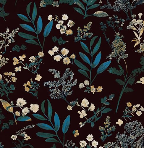 Laatse Vintage Wallpaper Peel and Stick Dark Green Floral Wallpaper 17.5'' x 118'' Green Leaf Contact Paper Vinyl Waterproof Self Adhesive Boho Botanical Wall Paper for Bedroom Cabinet Décor - color: Teal, size: 118" x 17.5"