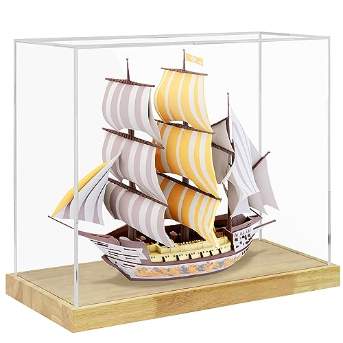 Clear Acrylic Display Case with Solid Wood Base for Trophy, Collectibles, Assemble Cube Display Box Stand Dust Proof Protection Showcase for Action Figures Toys - by BenchPro - size: 21" H x 24" L x 12" D, style: 1.75" Thick Wood