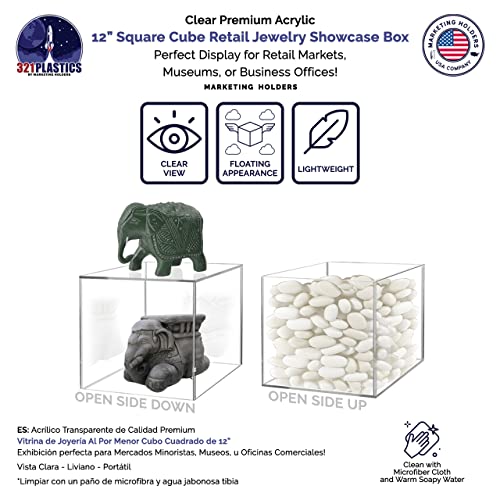 2 Pack 12" Acrylic Display Riser Box with One Open Side No Lid Versatile Clear Square Retail Merchandise Storage Bin or Product Platform No Assembly Required by Marketing Holders - size: 12"w x 12"h