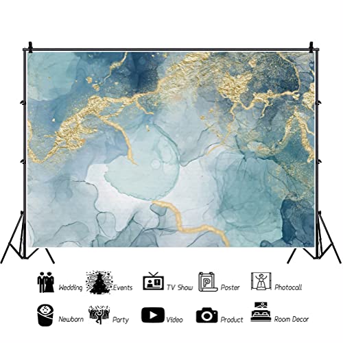 Leyiyi 8x6ft Blue and Gold Marble Texture Backdrop Banner Ink Painting Blooming Textured Luxury Gold Fluid Powder Abstract Art Background for Photography Video Shoot Wallpaper Photo Booth Props - color: Gold, Blue, size: 8x6ft