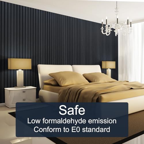 NeatiEase Wood Slat Wall Panels, 4-Piece 96" x 12.6", Soundproof & Noise Cancelling, Acoustic Wall Panels (Black) - color: Black, size: 96" x 12.6"