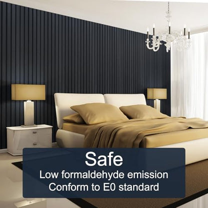 NeatiEase Wood Slat Wall Panels, 4-Piece 96" x 12.6", Soundproof & Noise Cancelling, Acoustic Wall Panels (Black) - color: Black, size: 96" x 12.6"