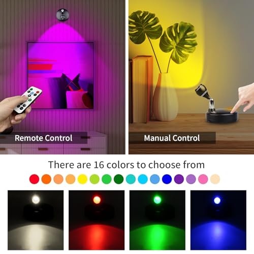 LEASTYLE Wireless Spotlight Indoor,Battery Operated Grow Light for Plants with Remote, LED Cordless Dimmable Picture Lights for Wall Paintings Artwork Display(2 Pack)