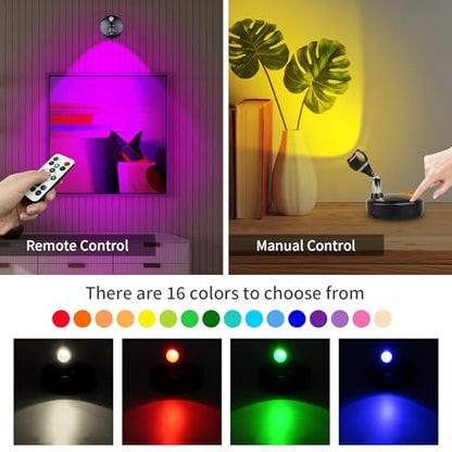 LEASTYLE Wireless Spotlight Indoor,Battery Operated Grow Light for Plants with Remote, LED Cordless Dimmable Picture Lights for Wall Paintings Artwork Display(2 Pack)