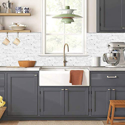 Yipscazo 10-Sheets Peel and Stick Backsplash for Kitchen Slate White Stick on Backsplash for Bathroom Self-Adhesive Wall Tiles for RV, Laundry Room(12"X12") - color: Slate White