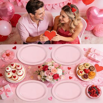 Grencian 50Pcs Pink Oval Paper Plates 10" x 12" Large Disposable 400GSM Heavy Duty Light Pink Paper Plates for Valentine's Day Girls Women Birthday Wedding Bridal Shower Baby Shower Party Supplies - style: Pink Oval Plates Set
