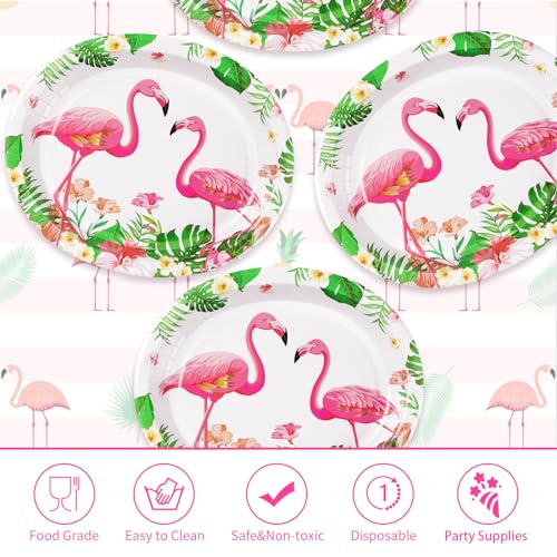 50 Pcs Flamingo Party Supplies - 10" X 12" Disposable 400 GSM Paper Plates for Tropical Luau Hawaiian Decoration - Girls Kids Summer Pool Birthday Party - style: Flamingo Oval Kit