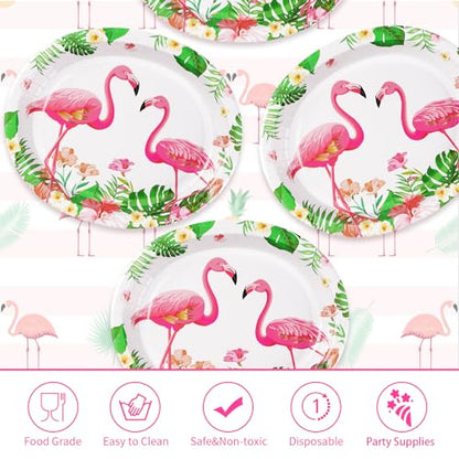 50 Pcs Flamingo Party Supplies - 10" X 12" Disposable 400 GSM Paper Plates for Tropical Luau Hawaiian Decoration - Girls Kids Summer Pool Birthday Party - style: Flamingo Oval Kit