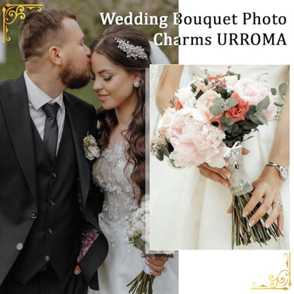 3Pcs Silver Wedding Bouquet Photo Charm,Thermal Transfer Bouquet Charm Kit for Gift Bridal Shower Graduation Memorial Photo Pin Brooch for Mother