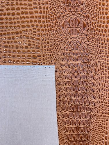 Glossy Two Tone Gator Fake Leather Upholstery, 3D Crocodile Skin Texture Faux Leather PVC Vinyl, 54" Wide (Crash Orange, 18" X 54") - color: Crash Orange, size: 18" X 54"
