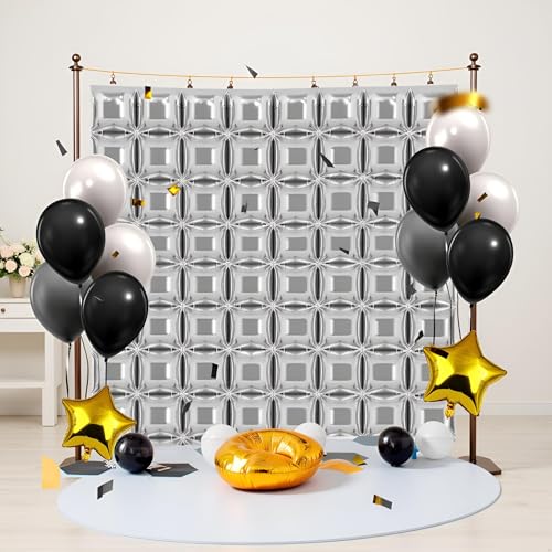 50PCS Metallic Silver Square Foil Balloon Wall,19'' Reusable DIY Mylar Double Silver Balloons Garland Tunnel Arch Kit for Baby Shower Anniversary Bachelorette Birthday Engagement Bridal Decor ﻿ - color: Metallic Silver