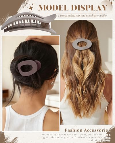 AWAYTR Flat Hair Clips For Women 4.33" Lay Flat Claw Clip for Hair 6Pcs Round Large Hair Claw Clips (Matte - Brown Series) - color: Matte - Brown Series