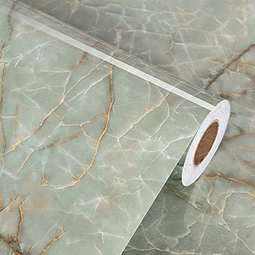 Vinyl 15.8" x 472" Green Marble Contact Paper for Cabinets Counter Top Waterproof Marble Wallpaper Peel and Stick Countertops Self Adhesive Contact Paper for Desk Table Top Removable Decorative Film - size: 15.8" x 472"