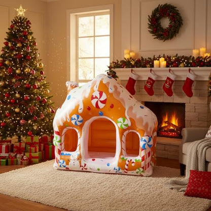 Colingmill 55 Inch Christmas Gingerbread House Photo Frame Inflatable Balloon Decorations Photo Backdrop Booth Selfie Frame Background for Xmas Gift Party Supplies - style: Gingerbread House