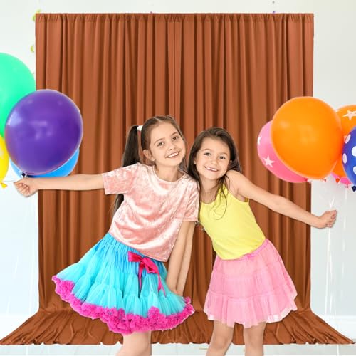 10ft x 10ft Dark Brown Backdrop Curtains for Parties, Fabric Satin Background Curtain with Rod Pockets for Weddings, Birthday, Baby Shower, Photography, Graduation Party Backdrop Drapes, 2 Panels - color: Dark Brown