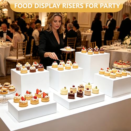 6Pack White Buffet Risers and Stands, Acrylic Food Risers for Buffet Table, Nesting Display Stand Shelf for Party Catering & Dessert, White Risers for Display for Food, Jewelry & Collectibles - color: 6Pack square, size: 6''7''8''9''10''