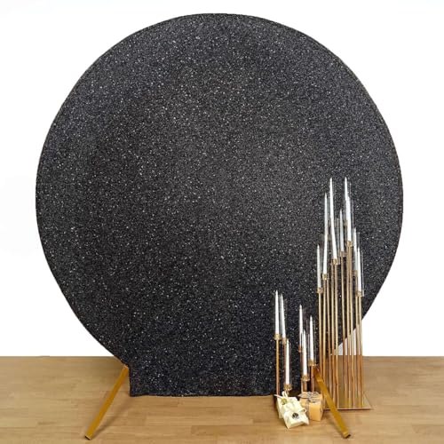Efavormart Shiny Black 7.5ft Metallic Spandex Round Arch Cover, Double Sided Fitted Backdrop Sleeve for Gatsby Theme, Gala & Photo Booth - color: Black, size: Round