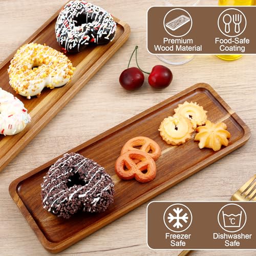 2 Pack Rectangular Wooden Platters, 11.4 x 4.1 Inch Acacia Wood Serving Tray, Long Rectangle Wood Platter Board for Cheese, Snack, Dessert, Food Display Home Decor