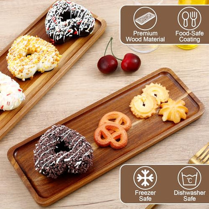 2 Pack Rectangular Wooden Platters, 11.4 x 4.1 Inch Acacia Wood Serving Tray, Long Rectangle Wood Platter Board for Cheese, Snack, Dessert, Food Display Home Decor