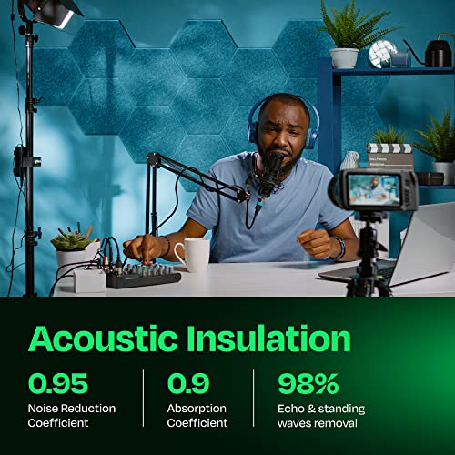 Acoustic Panels 12-Pack - 14"X12.1"X0.4" Soundproof Wall Panels - High Density Sound Dampening - Light Turquoise Hexagon - color: Light Turquoise, size: Large Hexagon 12 Pack