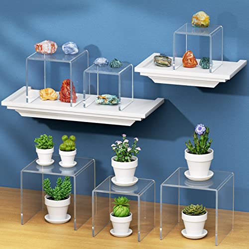 NIUBEE 2Set Acrylic Risers Display for Funko POP Figures,Clear Cake Stands for Candy Dessert Table Decorations-5"x6"x7" - size: (5,6,7)" x 2Set
