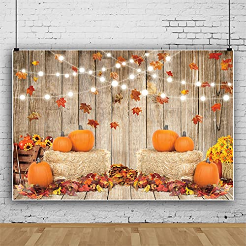 Leowefowa 9x6ft Fall Thanksgiving Halloween Photo Backdrop Fall Backdrops for Photography Autumn Pumpkin Harvest Barn Background Friendsgiving Party Supplies Farm Harvest Banner Decor Photo Props - color: Orange, size: 9x6ft