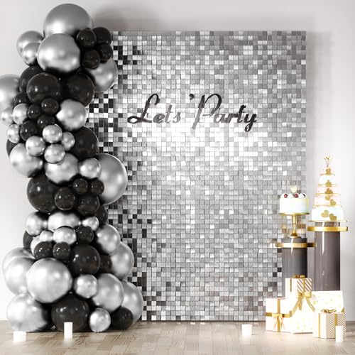 COKAOBE Silver Shimmer Wall Backdrop, 24PCS Square Sequin Shimmer Backdrop Panel, Photo Backdrops for Birthday, Anniversary, Wedding, Graduation & Bachelorette Party Decoration - color: Silver, size: 24pcs (6x4ft)