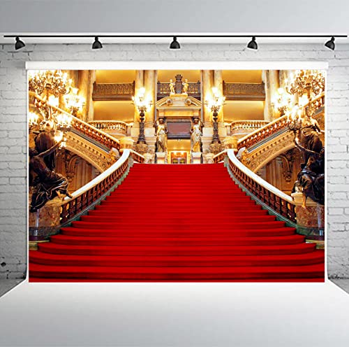 Red Carpet Backdrop, Golden Palace Gorgeous European Hall Photo Backdrop, Vinyl 10x8ft Prom Picture Photo Studio Props BJXTGU62 - color: Red, size: 10x8ft