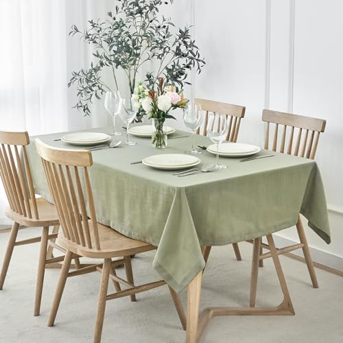 maxmill Lux Faux Linen Table Cloth with Slubby Texture Wrinkle Resistant Anti-Shrink Tablecloth for Kitchen Dining Tabletop for Banquet Parties Event Dinner Rectangle 52 x 70 Inch Sage Green - color: Lux Sage Green, size: 70" x 52" (Rectangular)