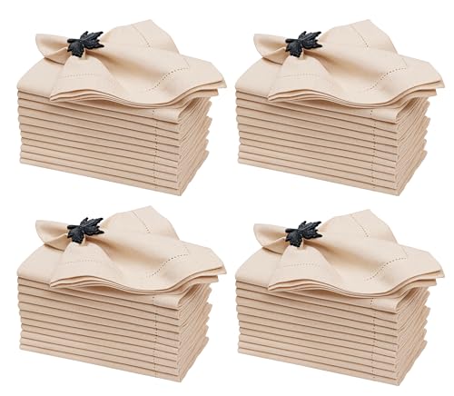 ALPHA Living HOME Linen Cloth Napkins Set of 48, 18x18 Inches Flax Cotton Dinner Napkins, Natural Fabric with Hemstitched Mitered Corners, Reusable & Machine Washable for Wedding, Party & Table Decor - color: Natural, size: 18" x 18" (Set of 48)