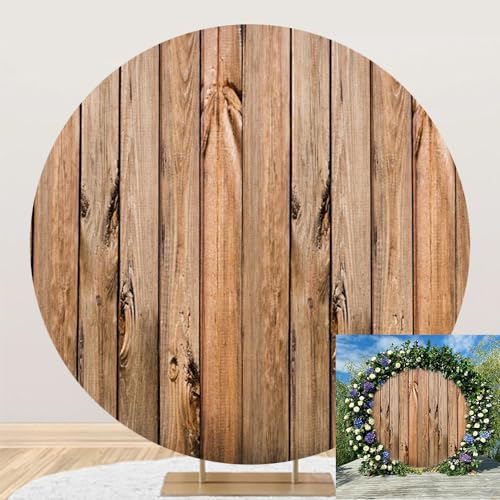 Laeacco 7.2x7.2ft Rustic Wood Round Backdrop Cover Vintage Brown Wooden Circle Background for Photography Polyester Vintage Wood Texture Round Backdrop Baby Shower Birthday Party Wedding Decoration - size: 7.2x7.2ft-Diameter