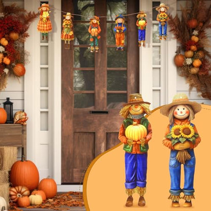 Thanksgiving Scarecrow Garland Fall Wooden Scarecrow Banner Fall Decorations for Home, Wooden Hanging Garland for Autumn Harvest Party Wall Decor Photo Booth Backdrop - style: Scarecrow
