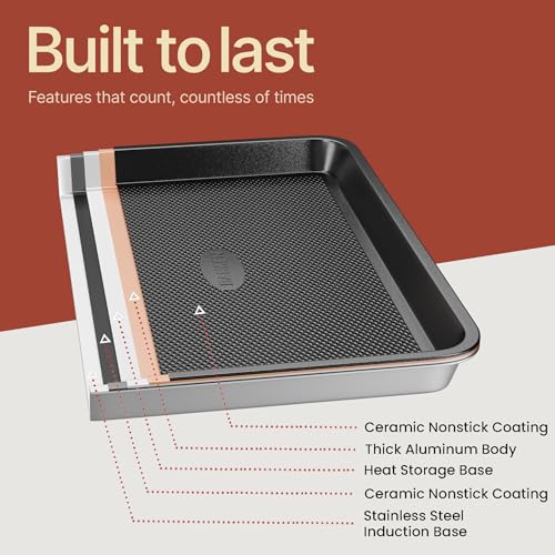 BAKKEN Kitchen Baking Pans - Small, Medium, and Large Cookie Pan (13.58×9.65, 15.75×11, 17.91×12.60), Nonstick, Diamond Texture Bottom, PFOA, PFOS, PTFE Free, Oven Safe Tray (450°F), Pack of 3, Gray - color: Gray, size: Pack of 3